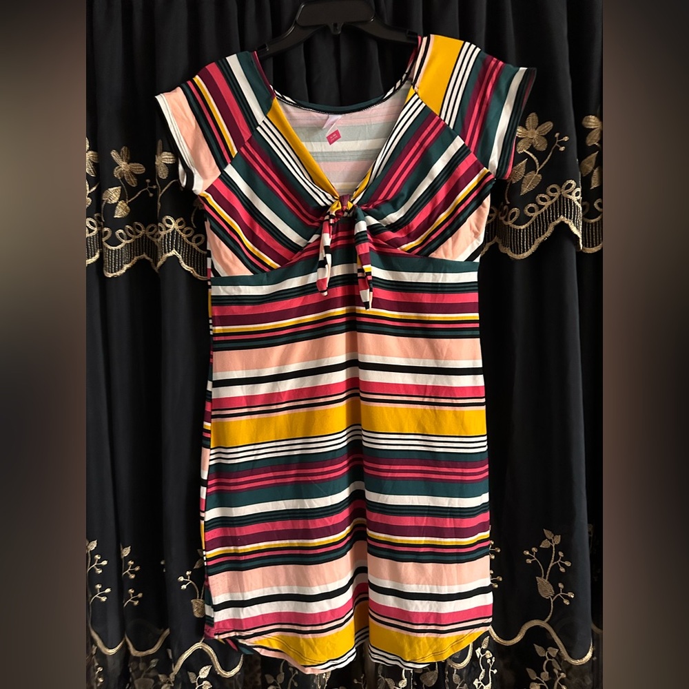 Colorful Striped Dress with Tie-Front